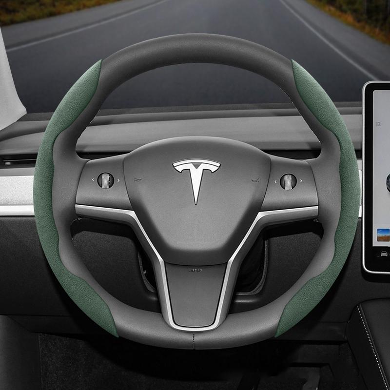 Suitable for Tesla Anti-Slip Buckle Segmented Suede Steering Wheel Cover Suitable for Model 3 Highland 2024 Y X S Juniper Cybertruck Accessories