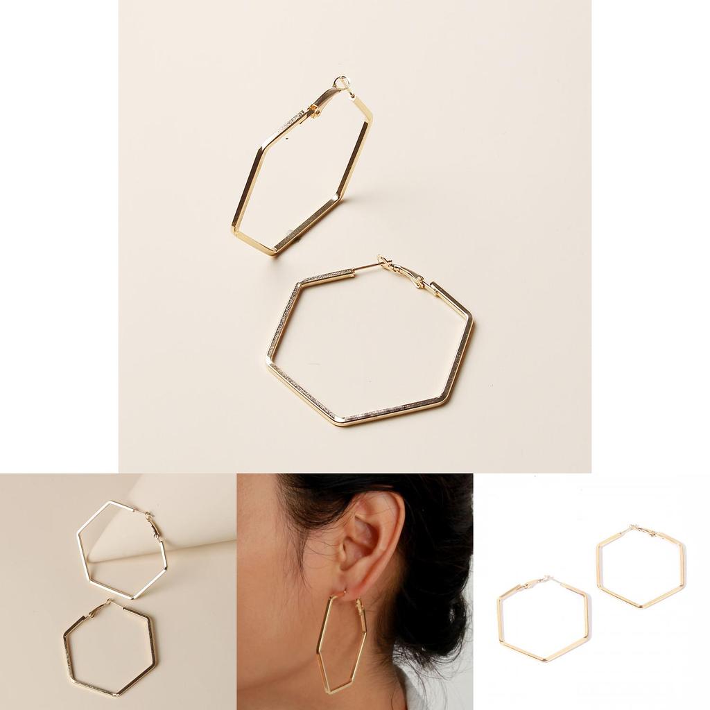 Contemporary Hexagon Geometric Ear Rings With Electroplated Gold For Stylish Office Wear