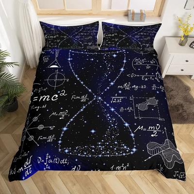Set Copripiumino Equazioni Matematiche Clessidra Galassia Viola Coperta Copripiumino Formula Fisica Set Biancheria da Letto per Dormitorio Asse Geometrico Scientifico