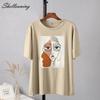 Shellsuning Summer Retro Character Printed T Shirts Women Korean Graphic Trendy Tees Loose Casual Short Sleeve Female Tops