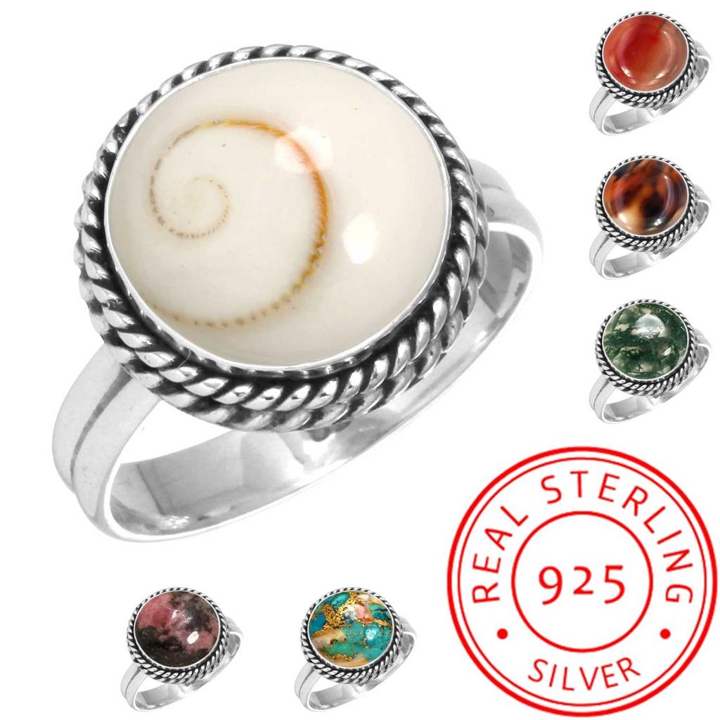 925 Sterlingsilber Ring Damen Edelstein Handgefertigter Schmuck Weihnachtsgeschenk Mookait Montana Achat Moosachat Stachelauster Rhodonit Shivaauge Viktorianisch