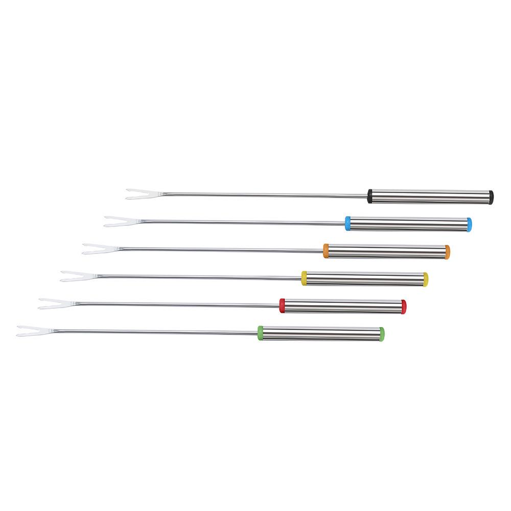 6PCS Stainless Steel Skewers Set for Barbecue Fruit and Dessert Forks with Color Coded Handles for Easy Identification and Durable Use