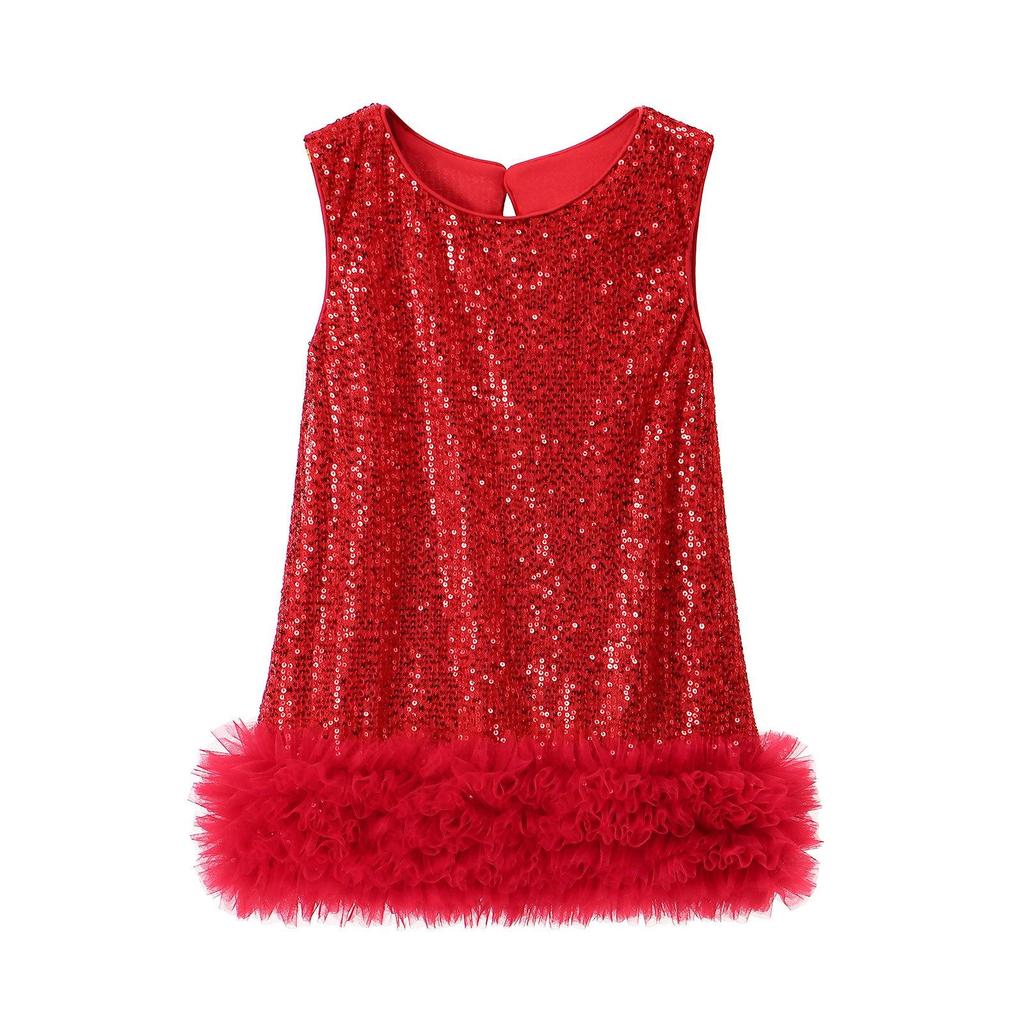 Girls' Sequin Princess Dress: 2025 Christmas Short-Sleeve Party Gown