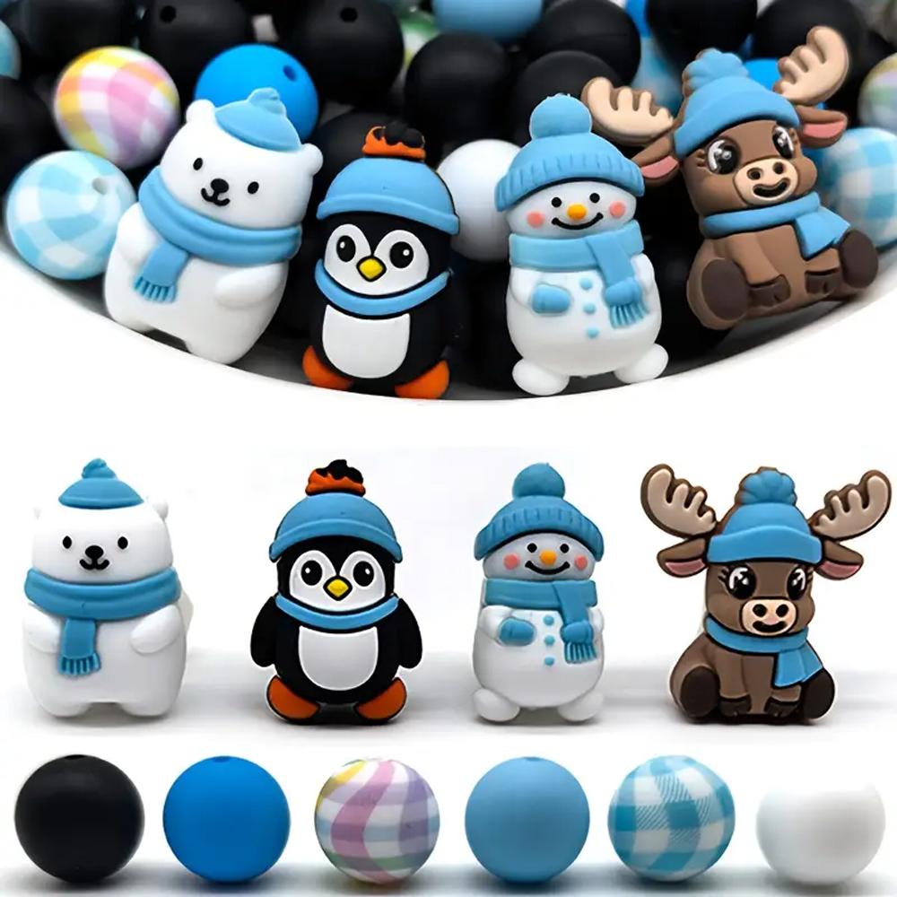 25/40PCS Winter Christmas series silicone bead set, perfect for DIY handmade crafts such as keychains, necklaces, bracelets, etc