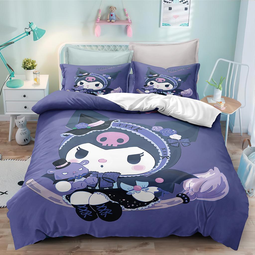 Cute Cartoon Kulomie Print Quilt Cover Pillowcase 3D Digital Printing Three-Piece Set