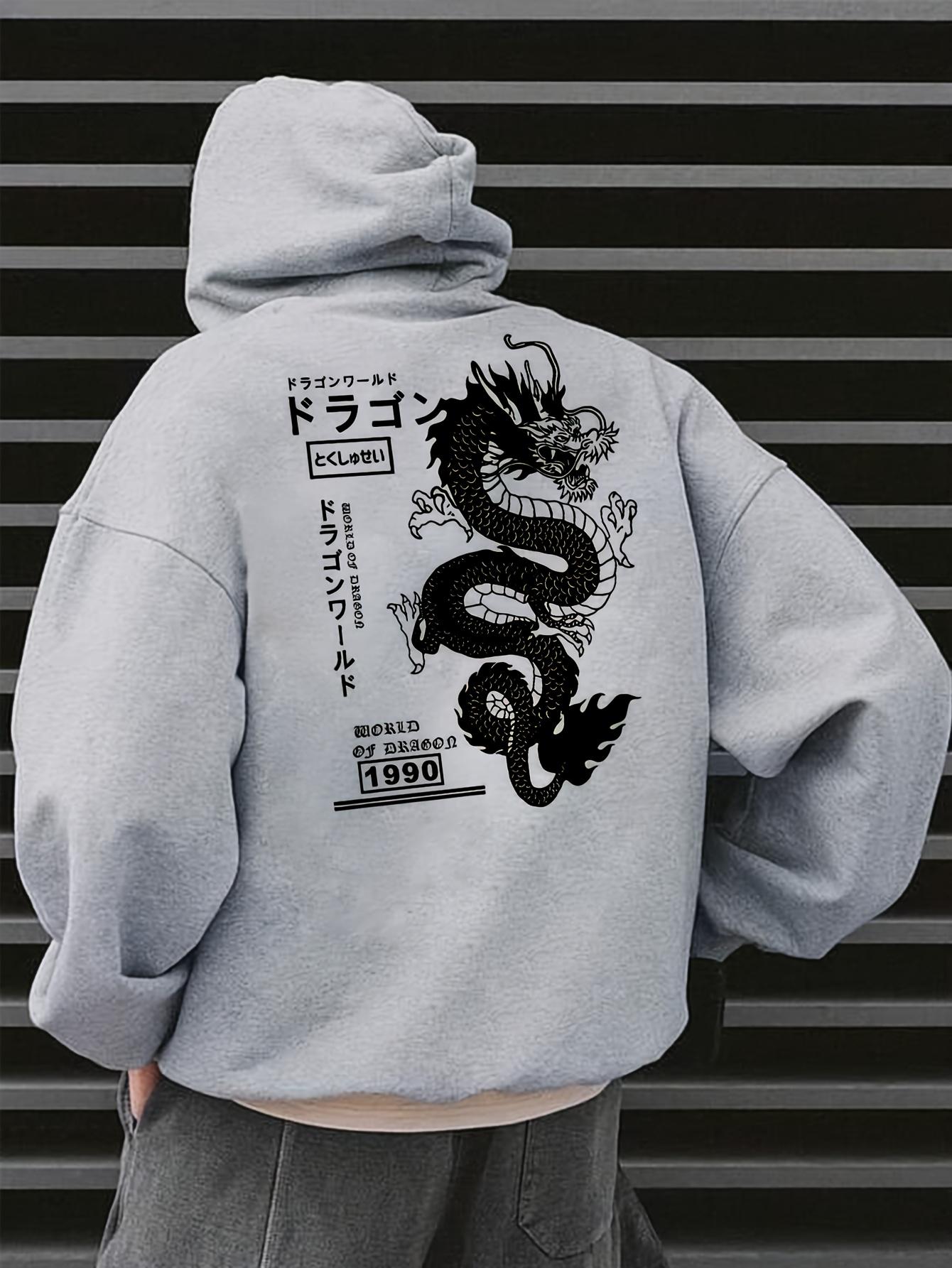 

Hoodie with Geometric Dragon Print Casual Pullover Sweatshirt for Couples Casual Long Sleeve Pullover with Pockets Comfortable 3XL