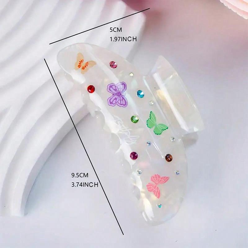 1pc Elegant Acrylic Hair Claw with Rhinestone Butterfly - Grip Tightly, Suitable for Thick and Curly Hair