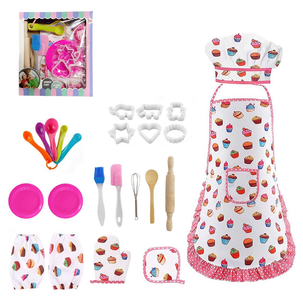 Kids Cooking and Baking Set Baking Kit Apron Dress up Chef Costume Kids Aprons for Girls Toddler Chef Hat for Little Girls