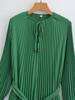 2025 Spring/Autumn Women's Fashion Crew Neck Long Sleeve Belted Pleated Maxi Dress