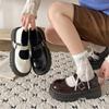 Black French Thick Heel Platform Small Leather Shoes Spring and Autumn Round Head Shallow Mouth Mary Jane Single Shoes
