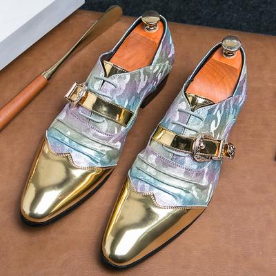 Nouveaux Mocassins Monk Strap Pointus pour Homme de Créateur Patchwork Mixte Or Robe de Mariage Bal Chaussures Formelles Chaussures Zapatos Hombre