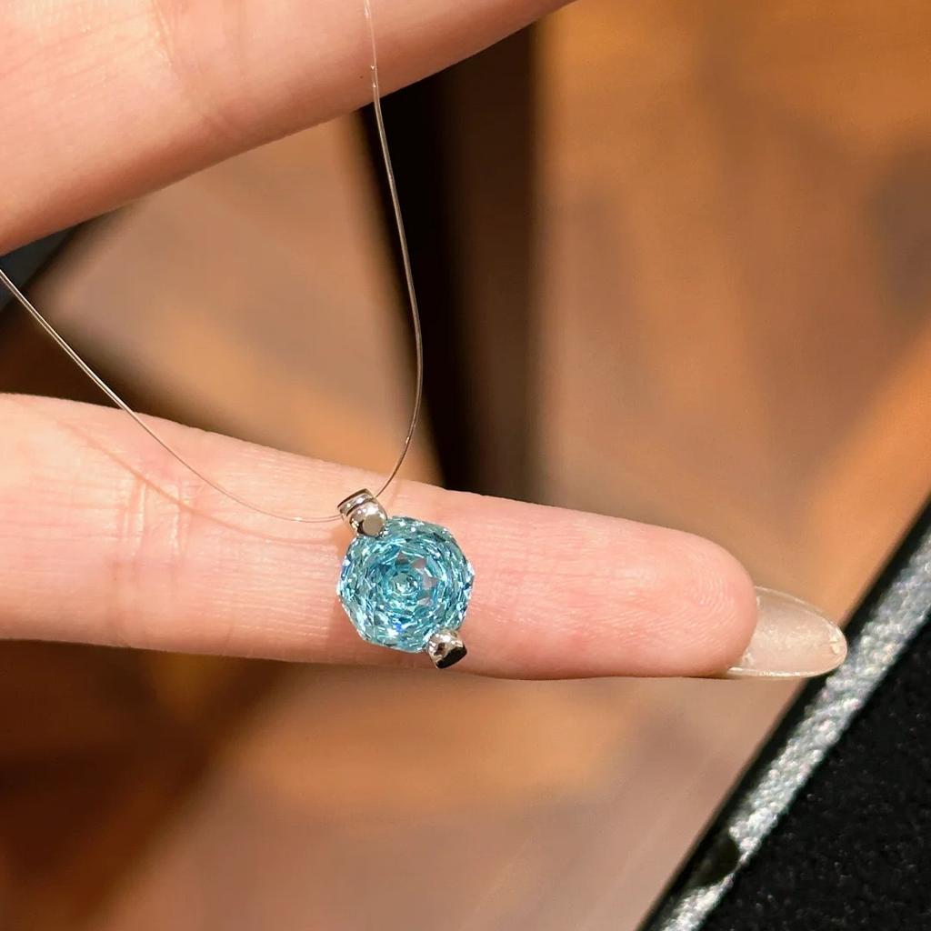 925 Silver 45cm Transparent Neck Chain Blue Zircon Pendants Necklaces For Women Luxury Jewelry Elegant Accessories Argent 925