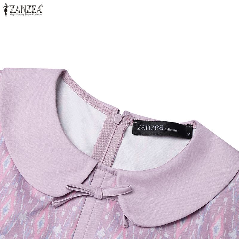 ZANZEA Women Summer Doll Collar Casual Short Sleeve Print Dress