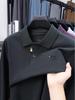 Men's Autumn Turn-Down Collar Long Sleeve Polo Shirt - Solid Color Embroidered & Loose Fit