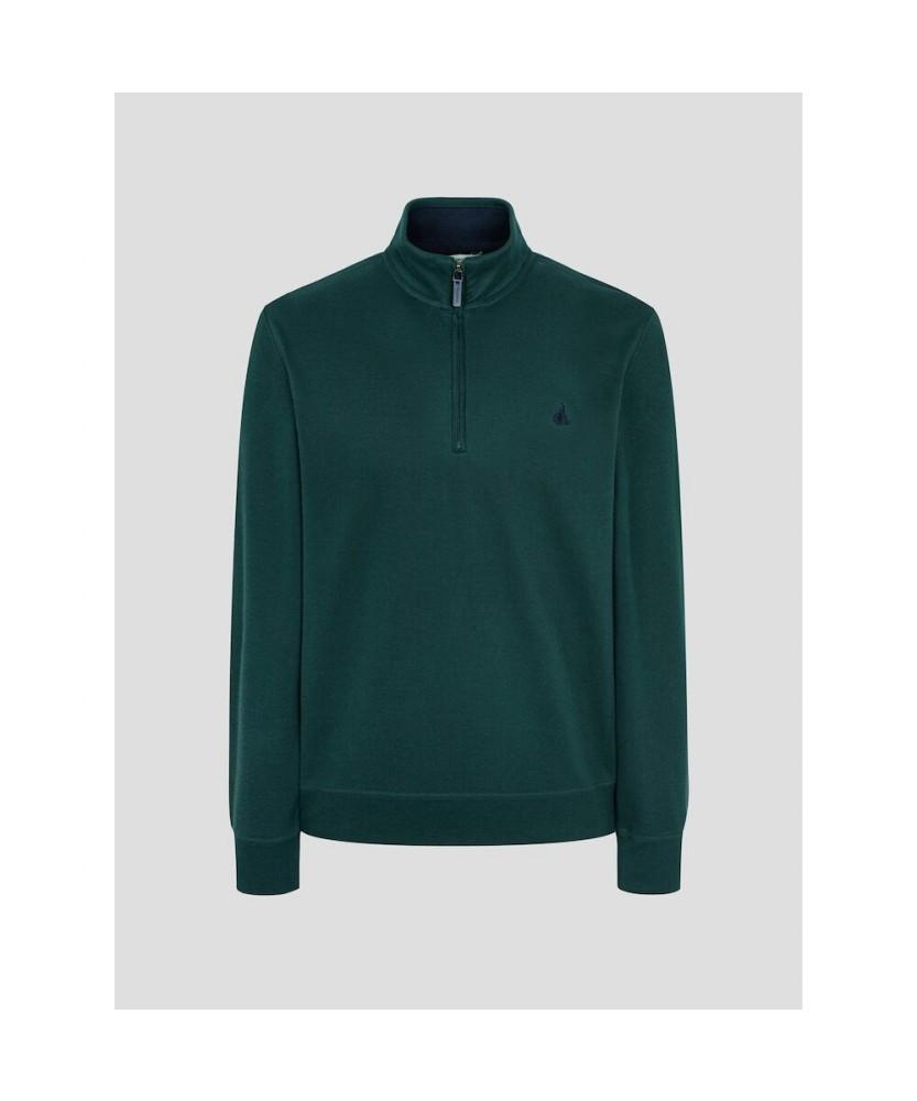 Binpolmen Classic Soft Cotton Quarter-Zip T-Shirt Green