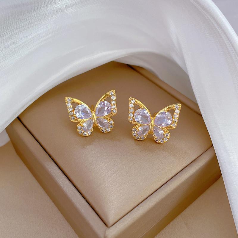 Light Luxury Swan Butterfly Zircon Jewelry Sets Stainless Steel Animal Pendant Necklace Earrings Party Gifts For Women Girls