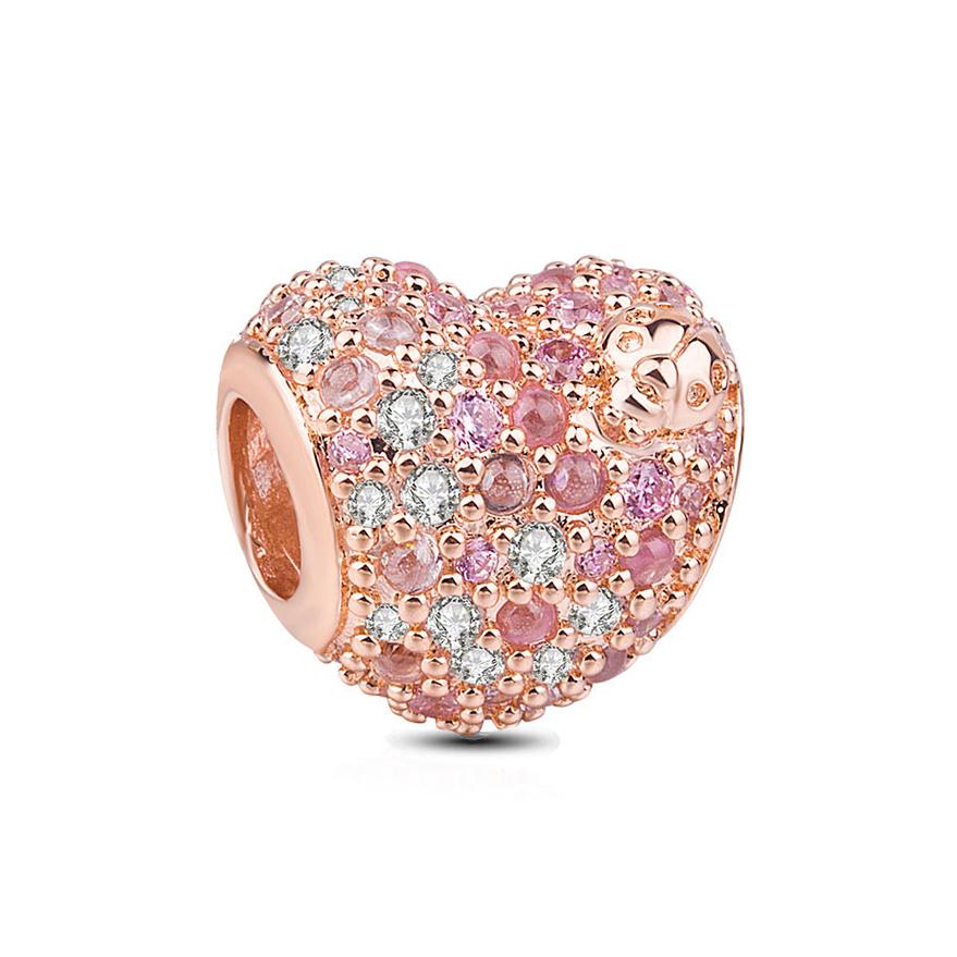 New Rose Gold Pink Heart Cherry Flower Heart Dreamcatcher Charm Beads DIY Women Jewelry Fit Original Necklace Bracelet