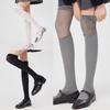 Solid Color Stretch Ruffle Trim Over Knee Long Socks for Women Japanese Student Sheer Mesh Splicing Thigh High Stockings