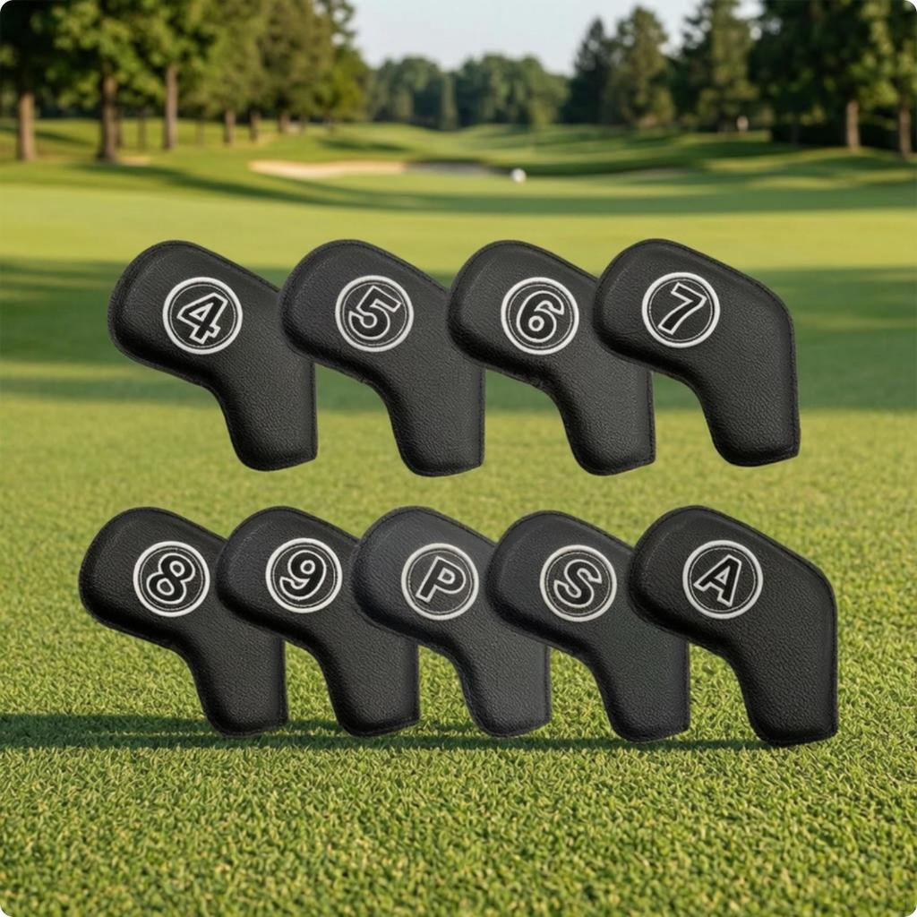 9 Pieces Golf Iron Covers PU Leather Head Secure for Golfers