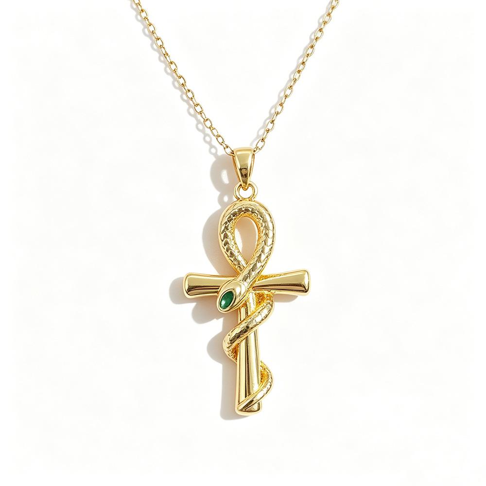 Retro Snake Cross Necklace for Women: Luxury Clavicle Chain, Hip Hop Choker Design, Fashionable & Personalized.