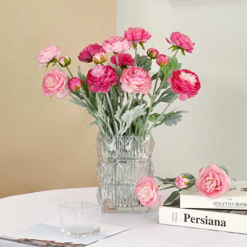 Peony Lotus Flower Flocking Bouquet: 3-Head Artificial Floral Arrangement for Living Room & Dining Table Decor.