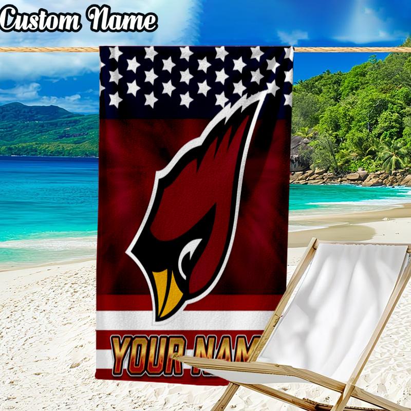 Custom Name Cardinals football Beach Towel - Soft, Ultra-Absorbent Microfiber, Lightweight, Perfect for Beach, Parties, Travel, Camping