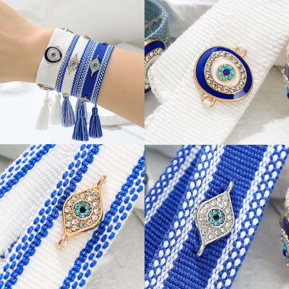 Eyes Woven Bracelets with Charms Stackable Wrap Fabric Bracelets