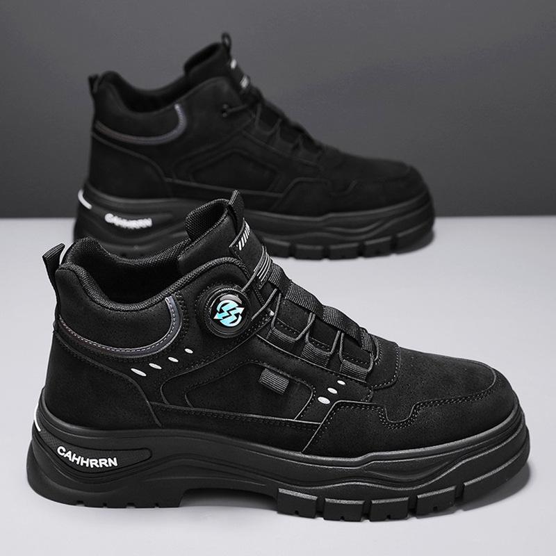 Men's Shoes Autumn Men's Fashion Trend Tooling Short Boots Spiral Button Sports High-top Martin Boots