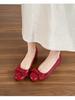 Women's Height-Enhancing Low-Cut French Mary Jane Flats, Versatile Square-Toe Bow Shoes for Dresses