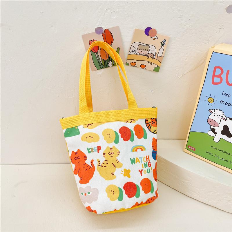 Childrens Cute Cartoon Tiger Canvas Tote With Nylon Lining For Daily Use