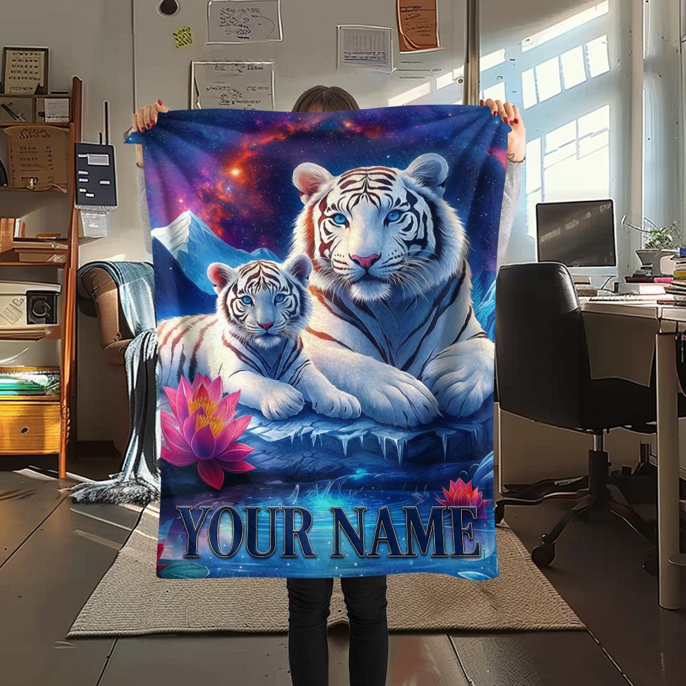 1PC Custom Name Tiger Fantasy Universe Patterned Flannel Blanket Suitable For All Seasons for Home Decor Warmth and Comfort Gifts Holiday Present_lx