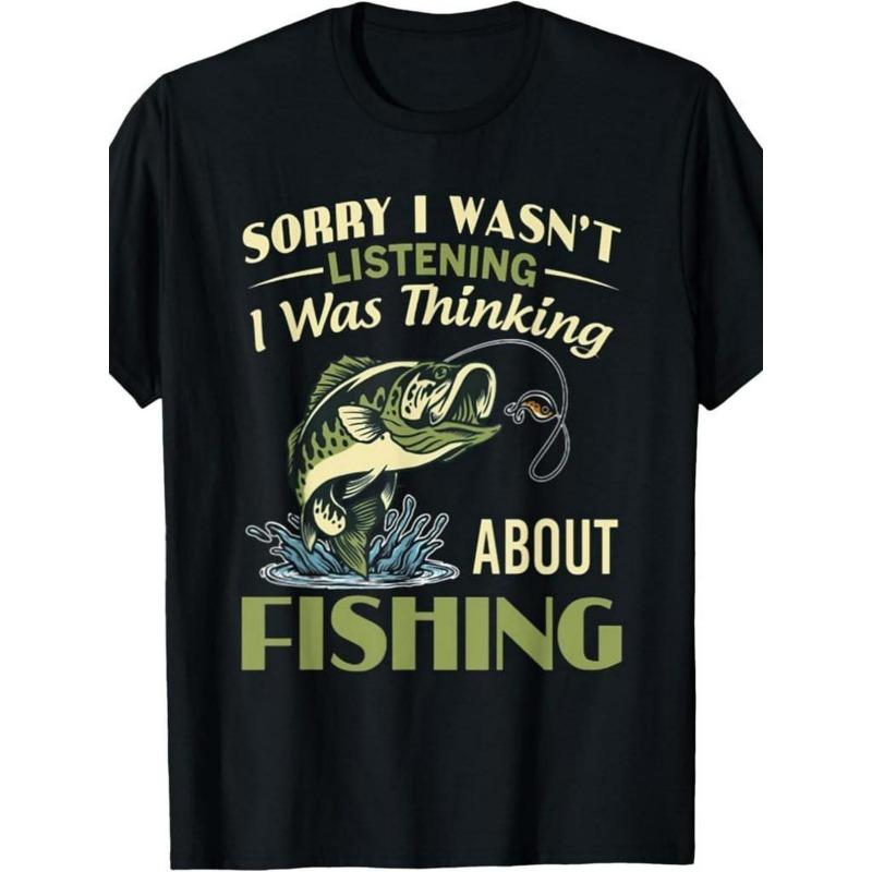 

European sizes Men S Funny Fishing Saying T-Shirt - All-Season Comfort Fit - Black with White Print - Vintage Style - Drawing Pattern 4XL чорний