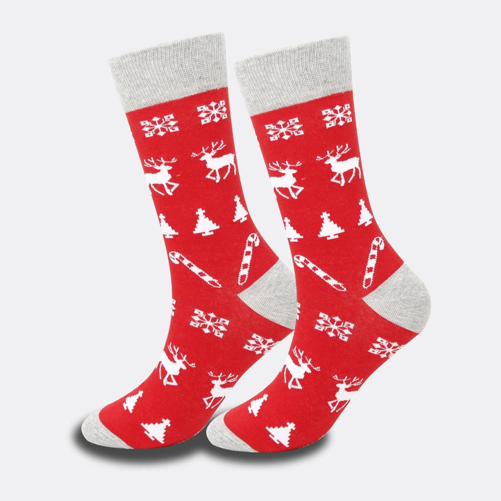 "Trendy Colorful Men's Socks: Medium/High Tube, Large Christmas Elements, Casual Cotton."