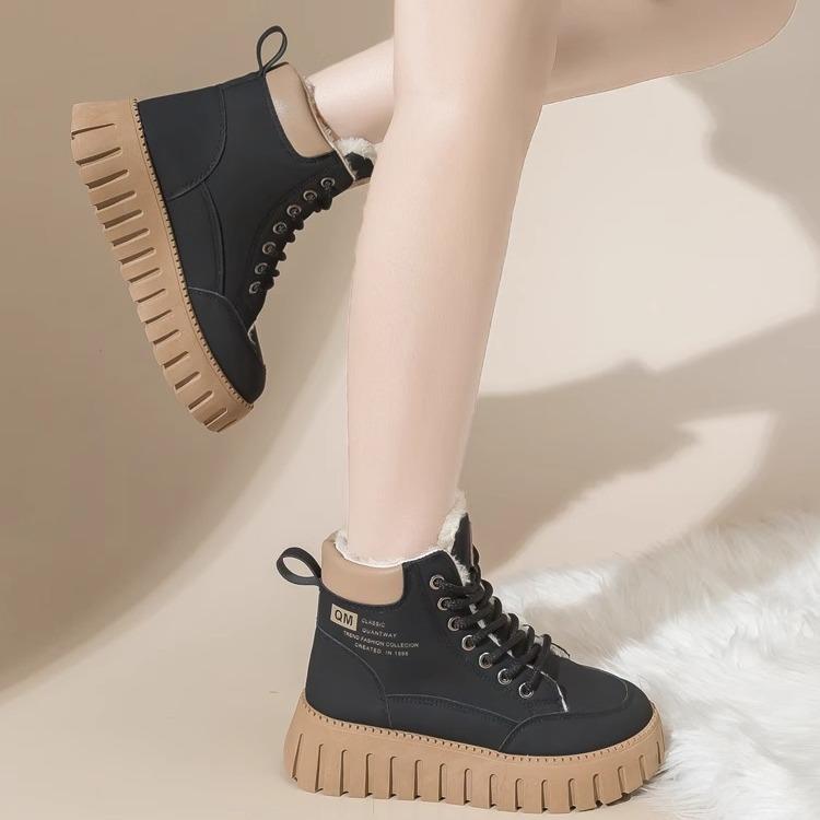 2025 autumn and winter new versatile velvet cotton shoes women's shoes British style Martin women's boots short boots platform snow boots