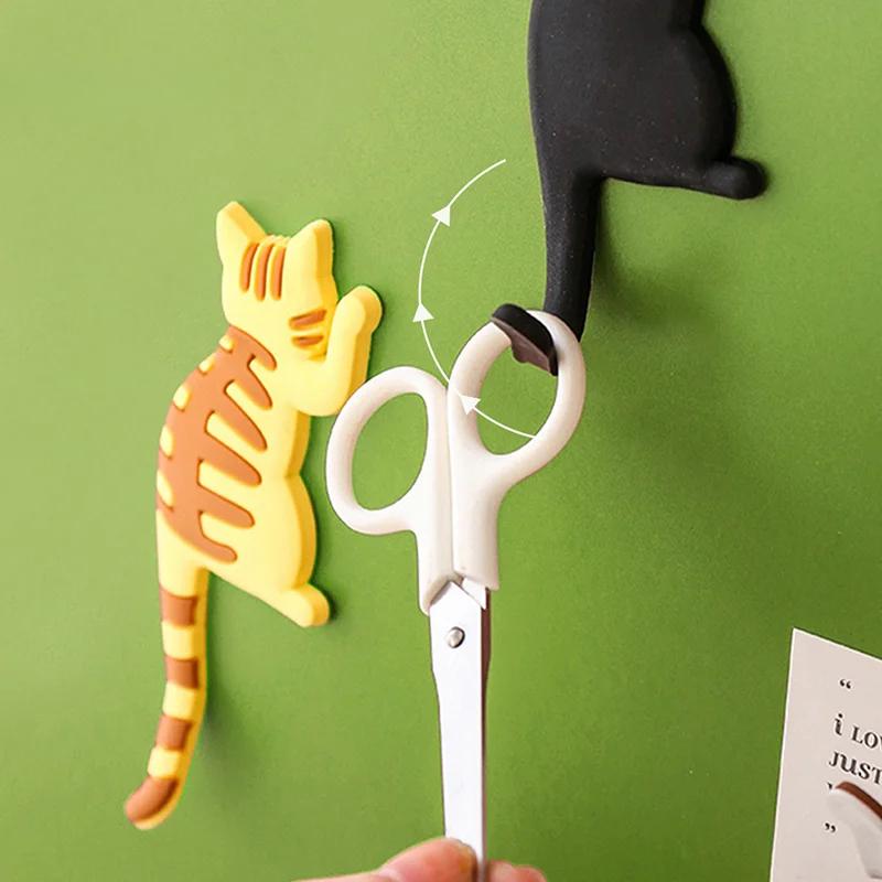 Cute Cartoon Cat Tail Refrigerator Magnet Hook Kawaii Refrigerator Decorations Sticker Hook Punch-free Magnetic Storage Hook