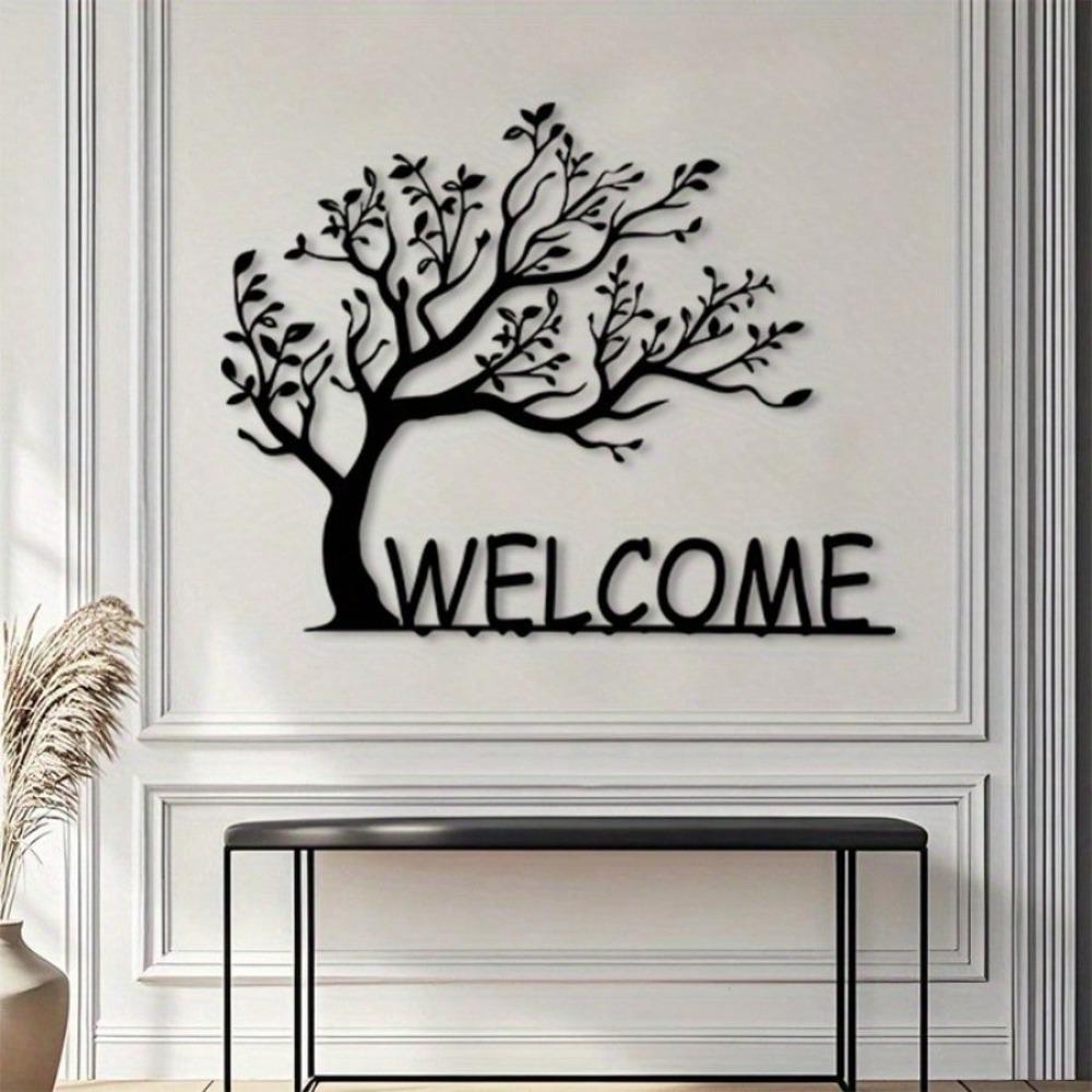 Vintage Black Metal Welcome Sign Rustproof Wall Art Home Office Decor Christmas Gift