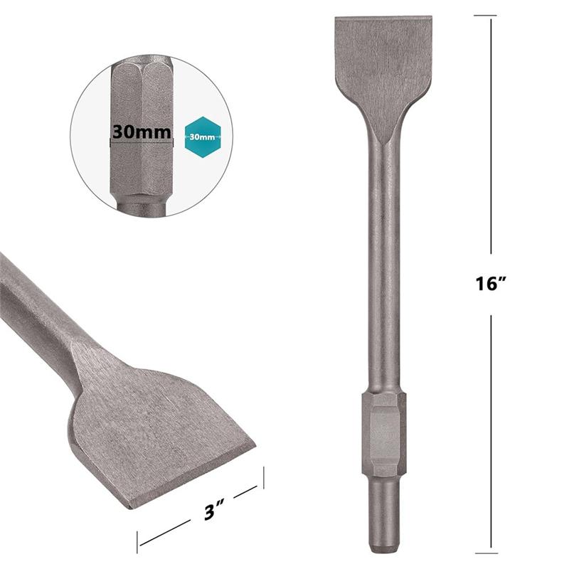 B97A-1-3/16 Inch Hex Scaling Chisel, 3 X 16 In. Steel Scraping Chisel Tile Removal Bit For Electric Demolition Jack Hammer