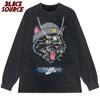 Hip Hop Oversized Tshirt Streetwear Cat Graphic Print Punk Gothic TShirt Men  Casual Washed Tee Shirts Harajuku Cotton Tops
