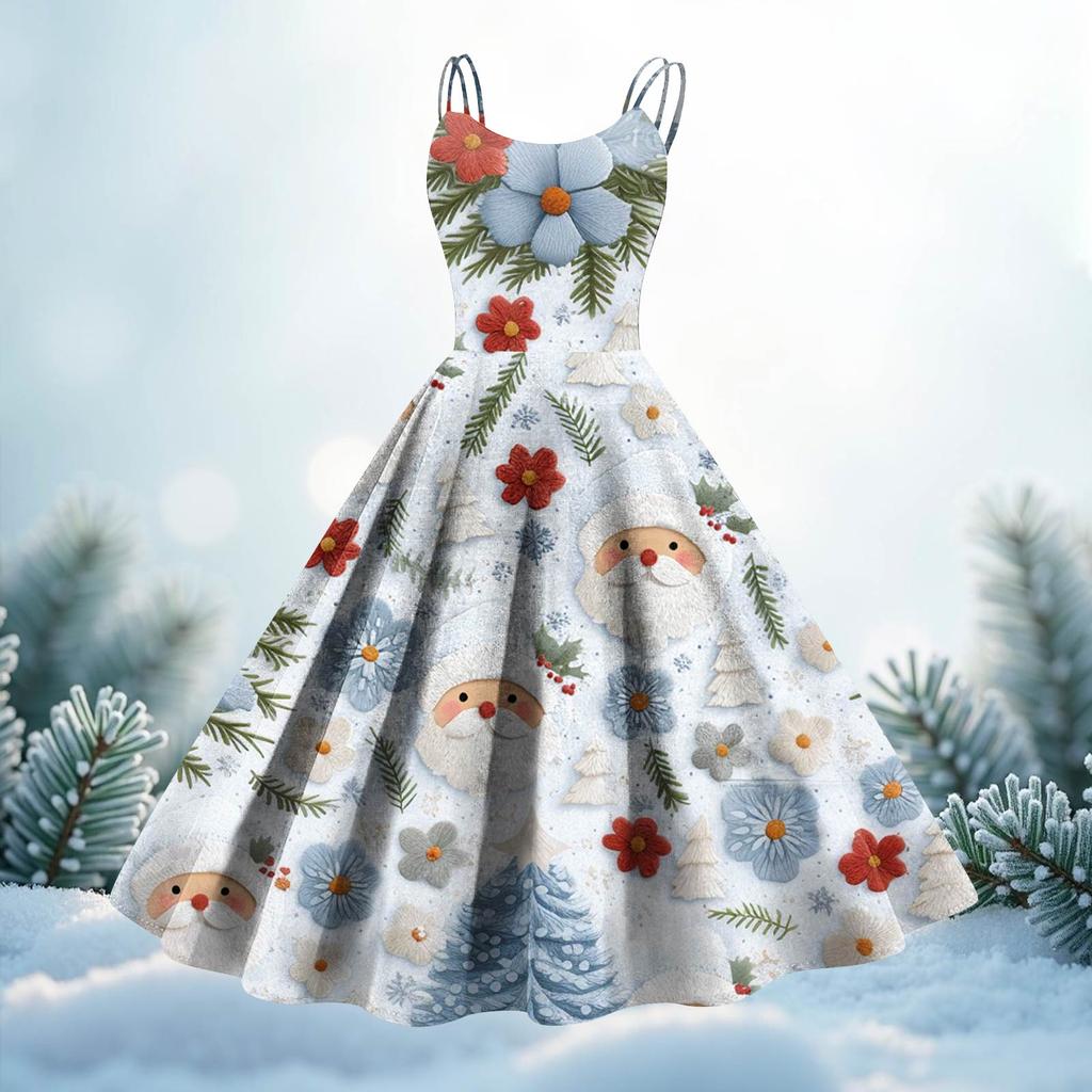 Women's Fashion Christmas Printed Sexy Strapless Gothic Cocktail Dress Punk, Vintage Dress.