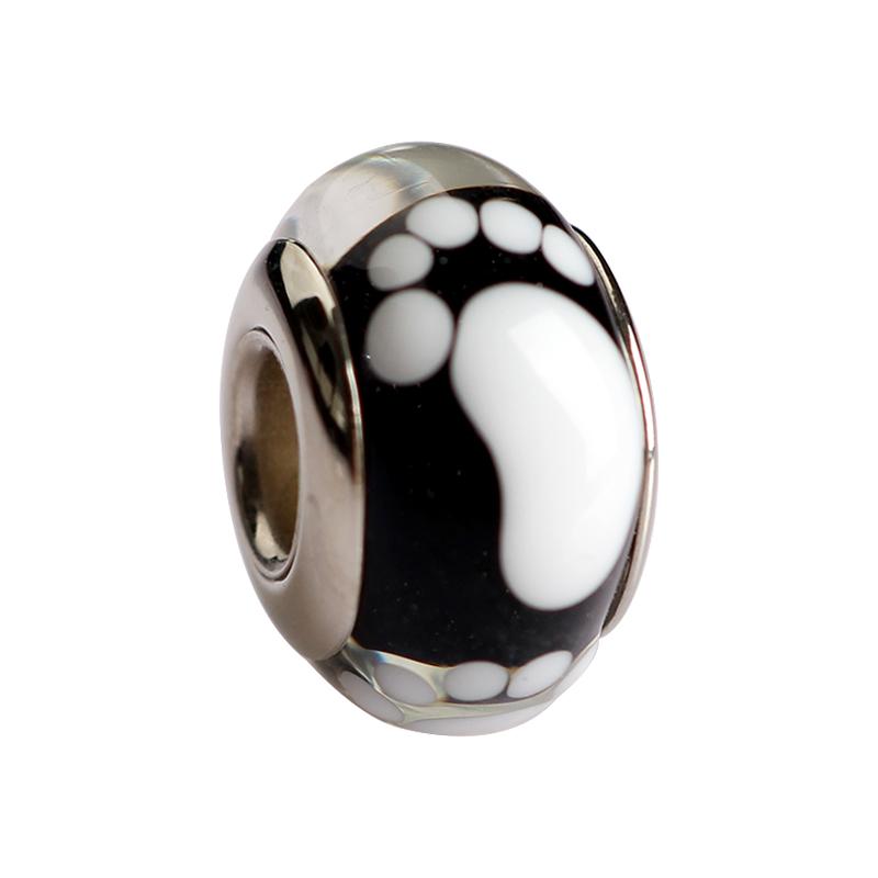 Trendy Copper Colorful Matte Murano Charm Fit Original Bracelet Cute Footprint Glass Beads Women Necklace Jewelry