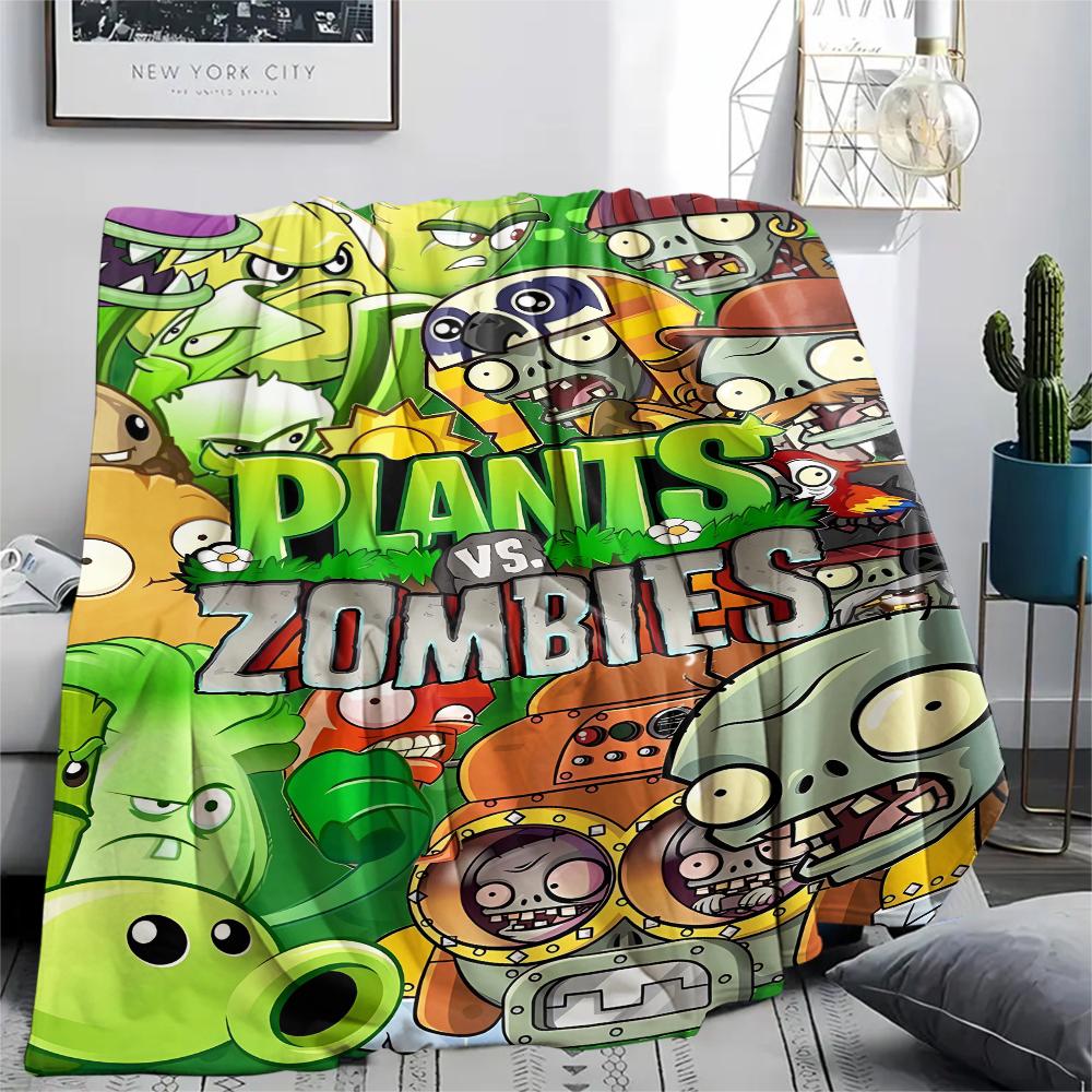 1Pc Zombie Plant Fight Print Flannel Blanket, High quality Comfortable for All Seasons, Home Decor, Warmth and Comfort, Perfect for Gifts