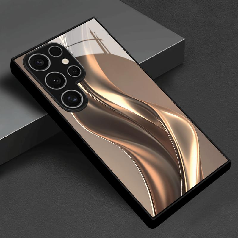 Golden Streamlined Glass Phone Case Suitable for Samsung Galaxy S26 S25 S24 S23 S22 S20 FE/Ultra/Plus Anti Drop Back Cover