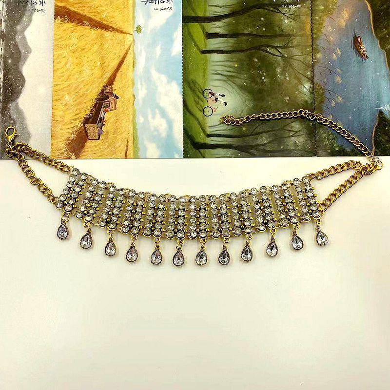 Retro European & American Fashion Water Drop Rhinestone Tassel Pendant Necklace for Women