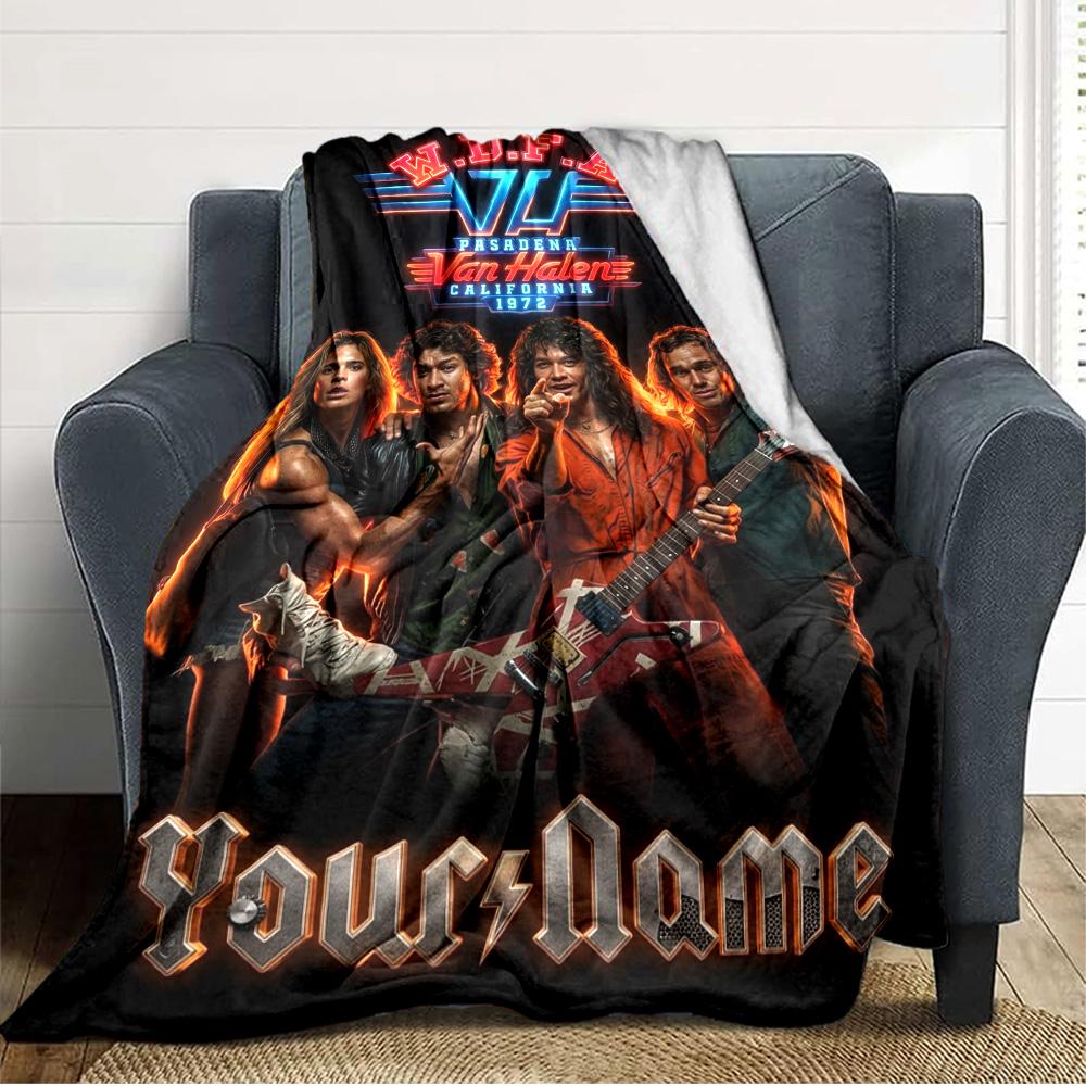 Name Custom VAN HALEN Print Flannel Blanket High Quality Warm Comfortable Cover for All Seasons Perfect for Gifts Home Decor