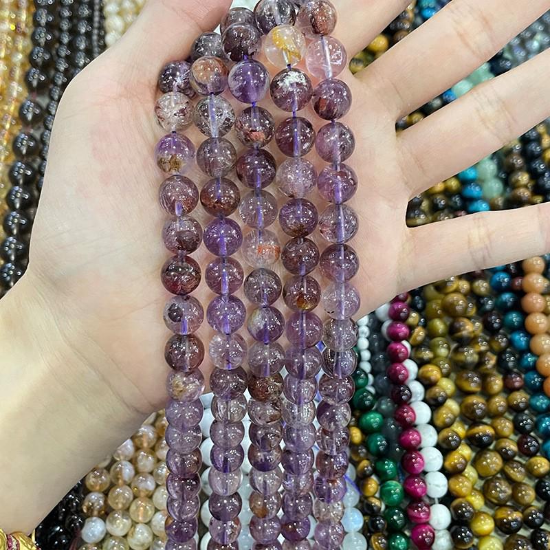 Urugwajskie lawendowe ametystowe okrągłe koraliki - naturalne kamienne akcesoria do biżuterii DIY