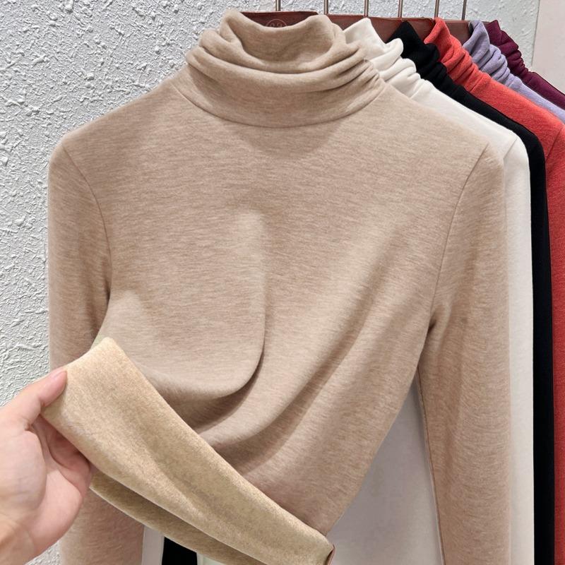 Pile Collar Bottoming Shirt Women's Autumn and Winter Turtleneck Cashmere Mulberry Silk German Velvet Piled Thickened Inner Top