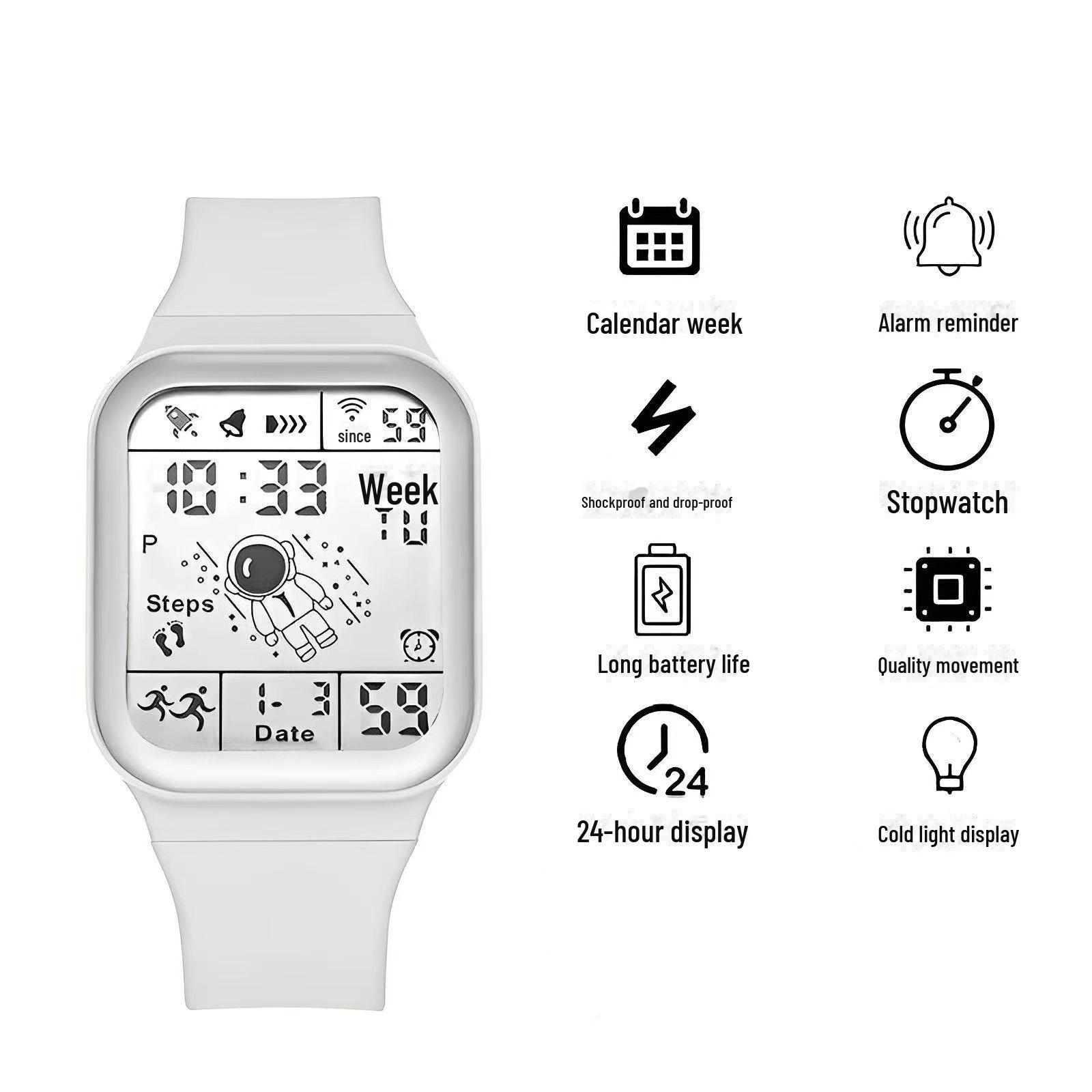 

Часы астронавта-студента: Большой экран, календарь, ночник, будильник, секундомер Astronaut Full Display белый