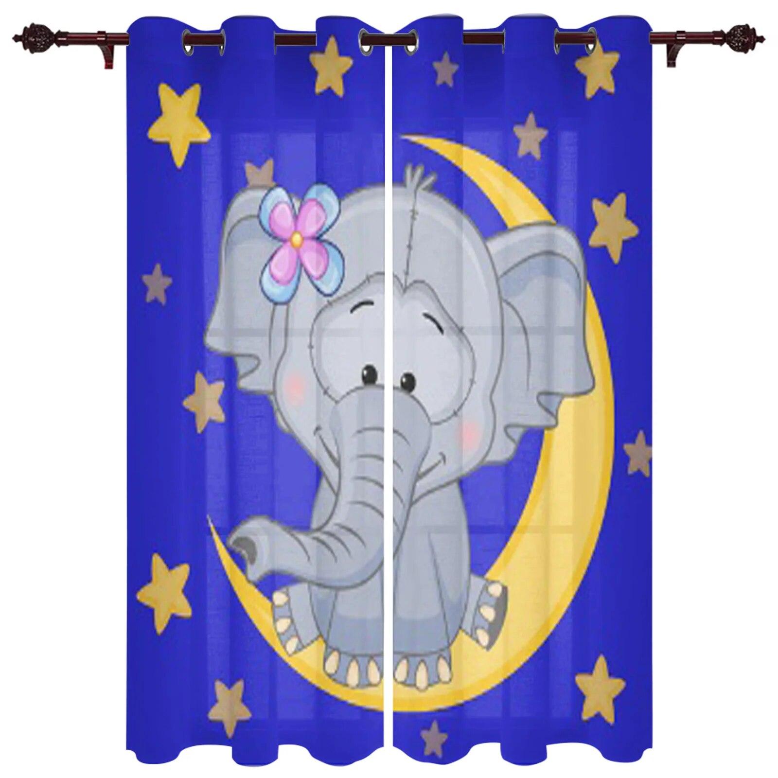 

Милый слон сидит на Луне Роскошные оконные занавески для гостиной, спальни, домашнего декора, кухни, оконные шторы