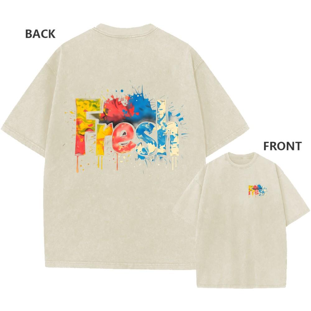 Mens Oversized Acid Wash Vintage Cotton Vibrant Fresh Graphic Tee
