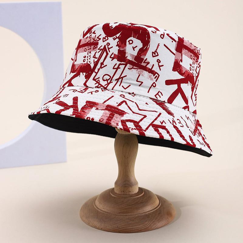 Cotton Blend Summer Fisherman Hat Letter Print Wide Brim Sun Protection Wind